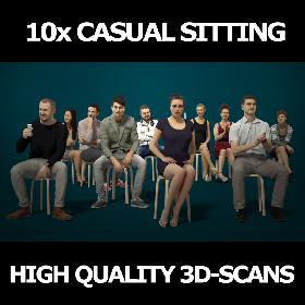 3D 10x Scanned Casual Sitting People Vol02 Collection Gobotree 3D